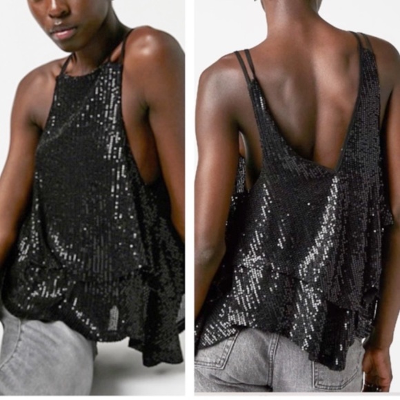 Free People Tops - FREE PEOPLE DISCO BALL BLACK SEQUIN TOP MEDIUM